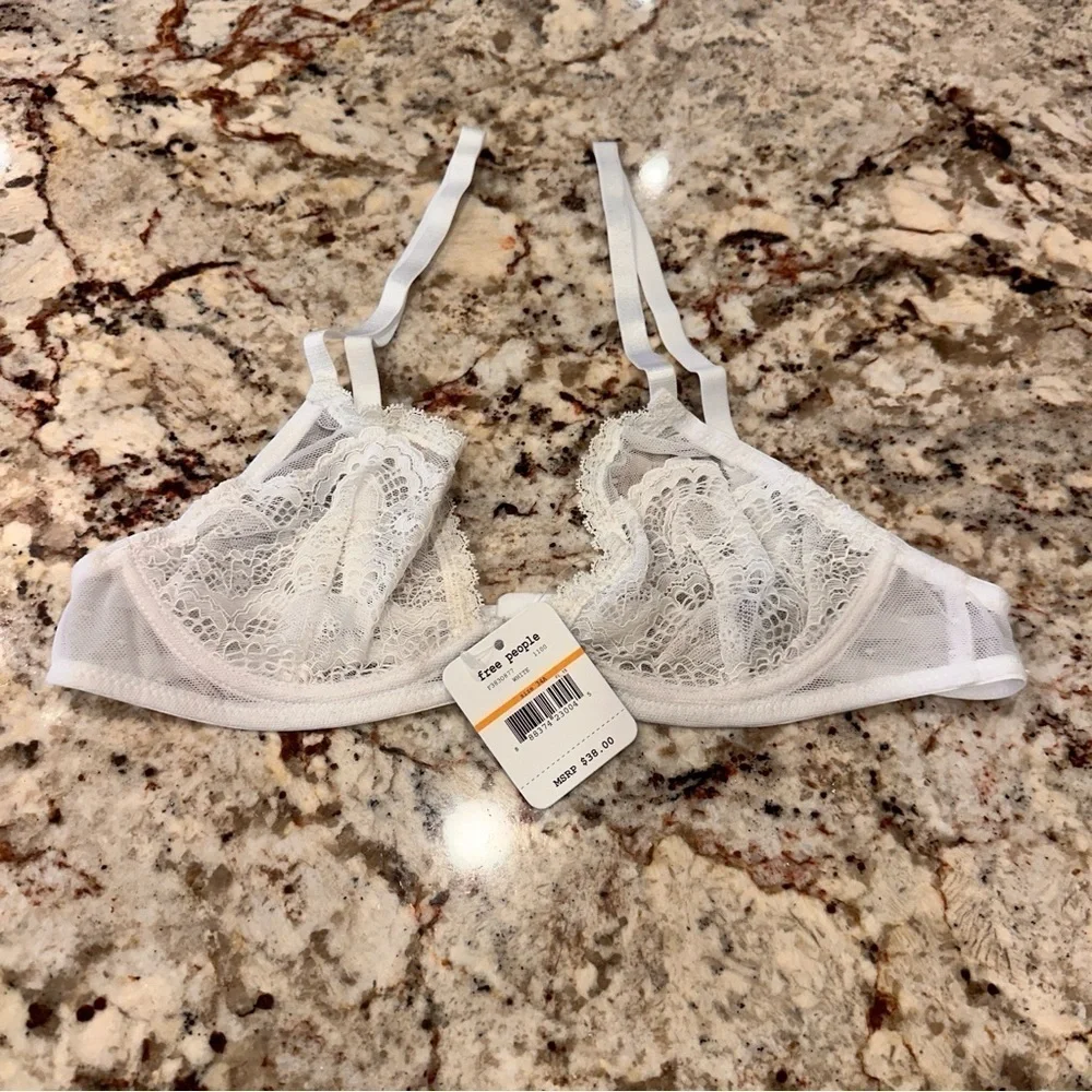 White Lace Bralette Free People triangle sexy layer underwire beach size 34 A